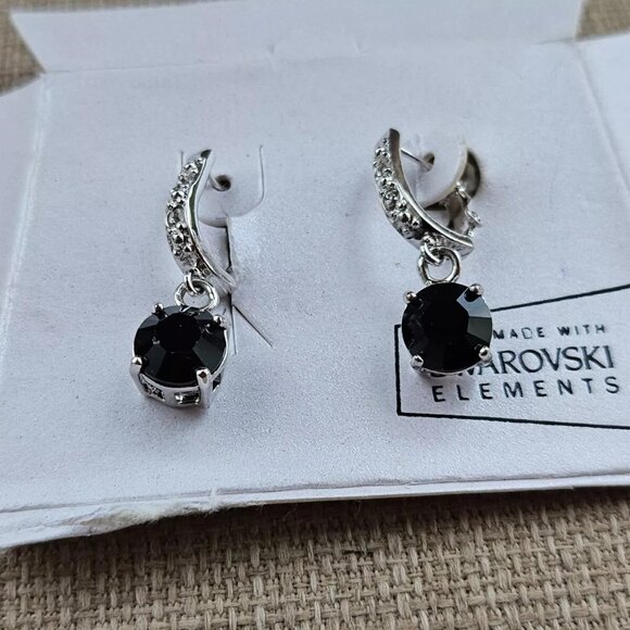 Women Earrings made with Swarovski Elements Black/Silver Tone Jewelry New - Picture 10 of 12